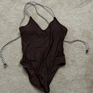 Brown One-Piece Swimsuit with Rope Straps